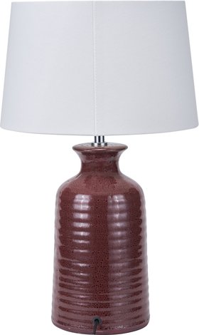 Mulberry Ribbed Ceramic Table Lamp with White Tapered Cotton Shade & Reactive Glaze Finish – Sculptural Bottle-Shaped Table Light 49x30x30cm