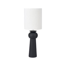 Matt Black Totem Sculptural Ceramic Table Lamp with Tall White Cotton Drum Shade – Contemporary Monochrome Statement Table Light 66x24x24cm
