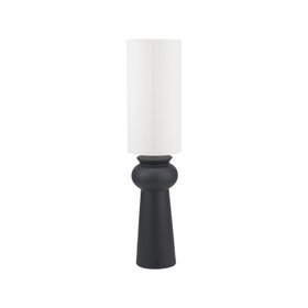 Matt Black Totem Sculptural Ceramic Floor Lamp with Tall White Cotton Drum Shade – Contemporary Monochrome Statement Floor Light 124x29x29cm