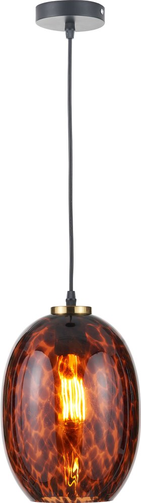 Amber & Brown Tortoiseshell Glass Pendant Light with Brushed Gold Fitting – Adjustable & Dimmable Oval Ceiling Pendant 111x20x20cm
