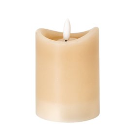 Small Beige Taupe Melted-Effect Real Wax LED Flameless Pillar Candle with Realistic Flickering Flame – Battery Operated Decorative Light 10x7x7cm