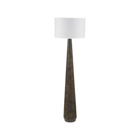 Brown & Green Aged Metal Floor Lamp with 45cm White Self-Lined Linen Drum Shade 159x45x45cm