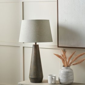 Brown & Green Aged Metal Tapered Table Lamp with 40cm Pistachio Green Linen Tapered Shade – Sculptural Bedside & Side Table Light 73x40x40cm