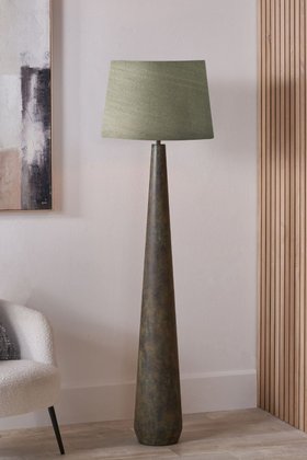 Brown & Green Aged Metal Floor Lamp with 50cm Pistachio Green Linen Tapered Shade 158x50x50cm