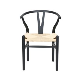Black Beech Wood Wishbone Dining Chair with Natural Paper Rope Seat – Scandinavian Style Wooden Chair 78x55x55cm