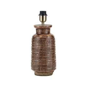 Rustic Rich Brown Glazed Artisan Ceramic Table Lamp Base with Dot Design – Handmade Stoneware Tapered Cylindrical Light Base 39x15x15cm