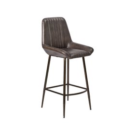 Vintage Dark Brown Leather Bar Stool with Interchangeable Black & Bronze Metal Legs – Channel-Stitched Ribbed Retro Bar Stool 105x45x58cm