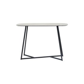 Light Grey Oak Veneer Slim Console Table with Curved Edges & Tapered Black Metal Legs – Scandinavian Narrow Hallway Table H80xW120xD40cm