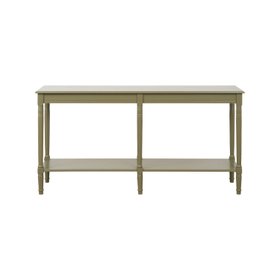 Large Khaki Olive Green Wooden Console Table with Shelf – Long Pine Hallway Console Table with Turned Legs & Lower Storage 80x160x40cm