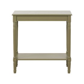 Narrow Khaki Olive Green Wooden Console Table with Shelf – Slim Pine Console Table for Hallway with Turned Legs & Lower Storage 80x80x36cm