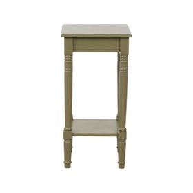 Narrow Khaki Olive Green Wooden Side Table with Shelf – Slim Pine Bedside or Accent Table with Turned Legs & Lower Storage 71x36x36cm