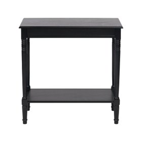 Narrow Black Wooden Console Table with Shelf – Slim Pine Console Table for Hallway with Turned Legs & Lower Storage 80x80x36cm