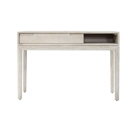 Modern Scandi Whitewashed Acacia Wood Console Table with Drawer & Open Shelf Storage – Contemporary Wooden Hallway Table 80x120x40cm