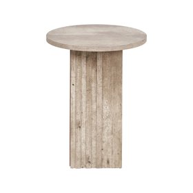 Stone Concrete Effect Round Side Table with Grooved Pedestal Base 50x40x40cm