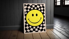 RETRO RAVER SMILEY FACE FRAMED ART PRINT OR POSTER
