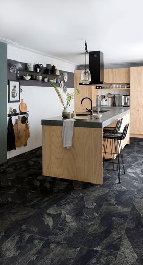 Contemporary kitchen featuring Moduleo Roots, Mustang Slate 70998 floor from Moduleo