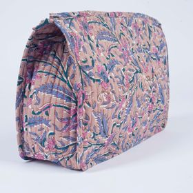 Quilted Wash Bag In Dusty Rose Block Print