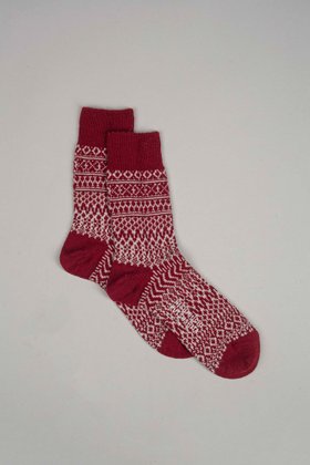 Japanese Wool Jacquard Socks In Wine