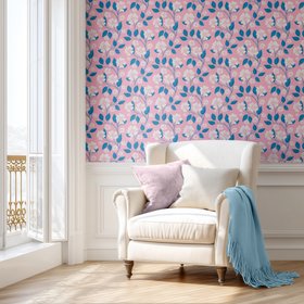 Blossom Trail In Pink And Blue Living Room Wallpaper