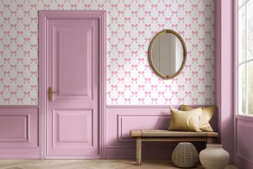 'A Bowtiful Day' Wallpaper in Pink | Pastel pink watercolour bows wallpaper