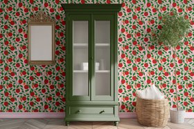 'Tumbling Tomatoes' wallpaper in pink