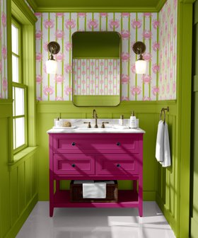 Don't Be Crabby In Pink And Lime Bathroom Wallpaper