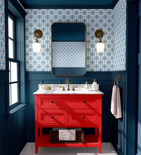 Chinese Knot wallpaper in mid blue