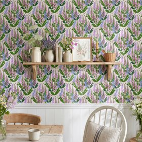 'Summer Spires' luxury floral wallpaper in pink