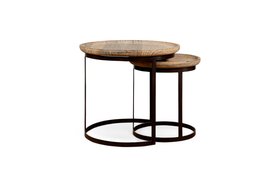 Nisha Carved Reclaimed Wood & Iron Nesting Side Tables