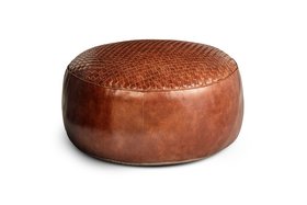 Farida Leather Weave Pouf