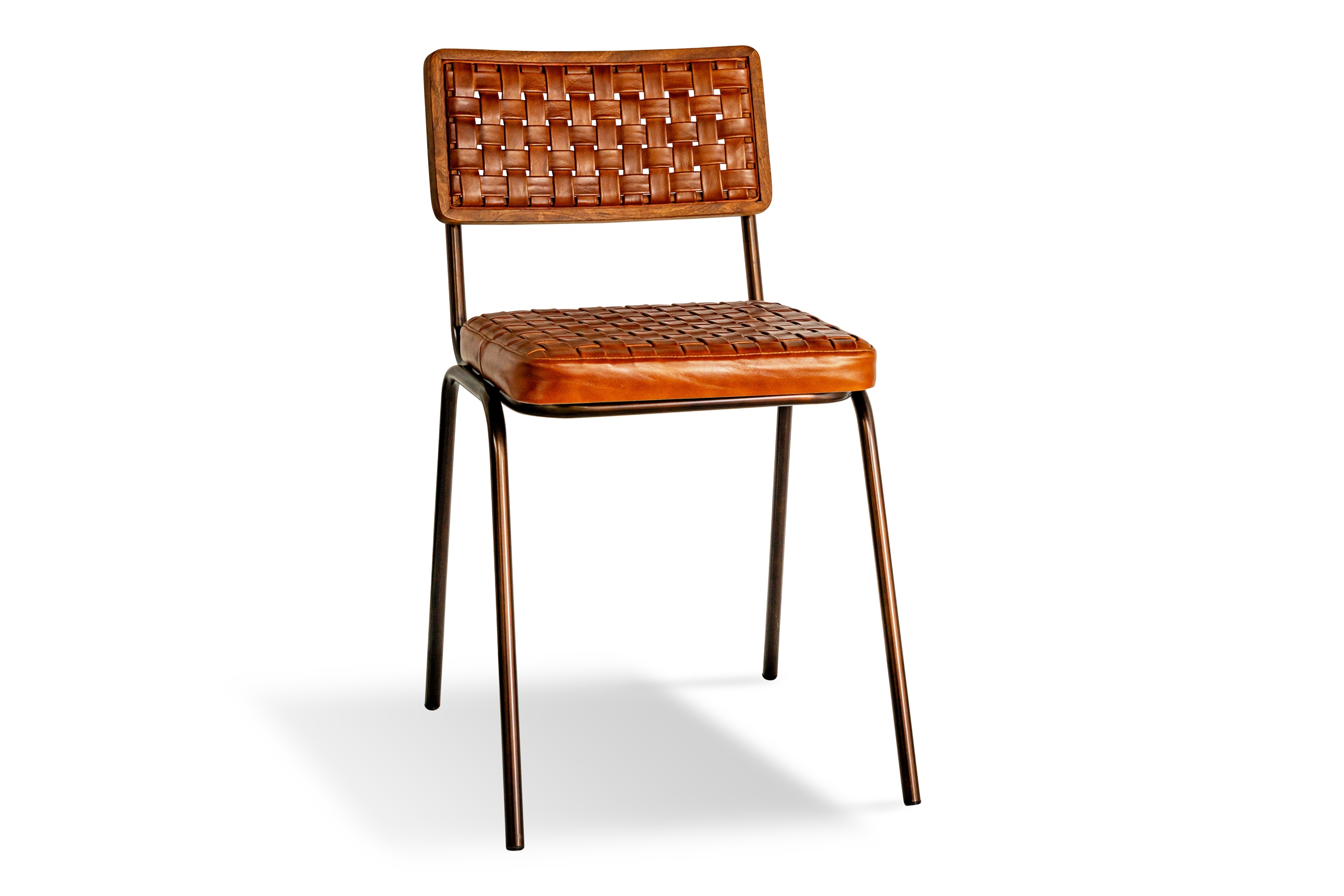 Amala Leather Weave & Iron Dining Chair in Aged Tan