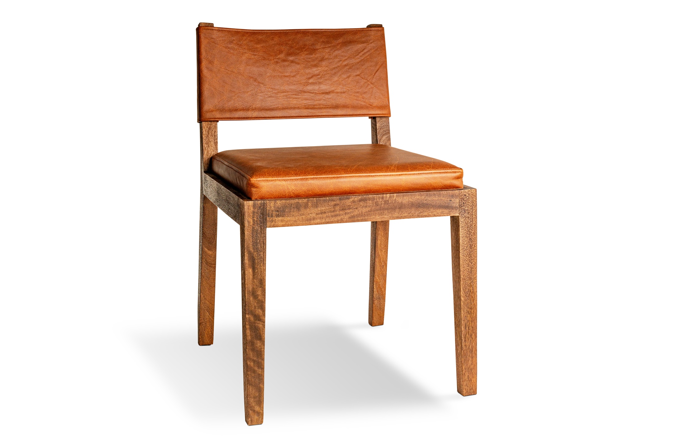 Kusa Mango Wood & Leather Dining Chair in Aged Tan