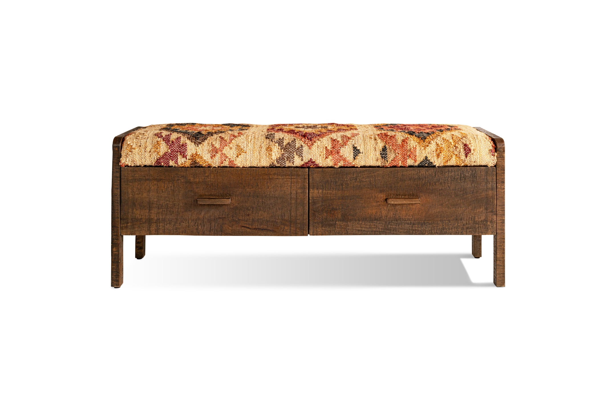Barir Mango Wood Upholstered Storage Bench in Chocolate Brown
