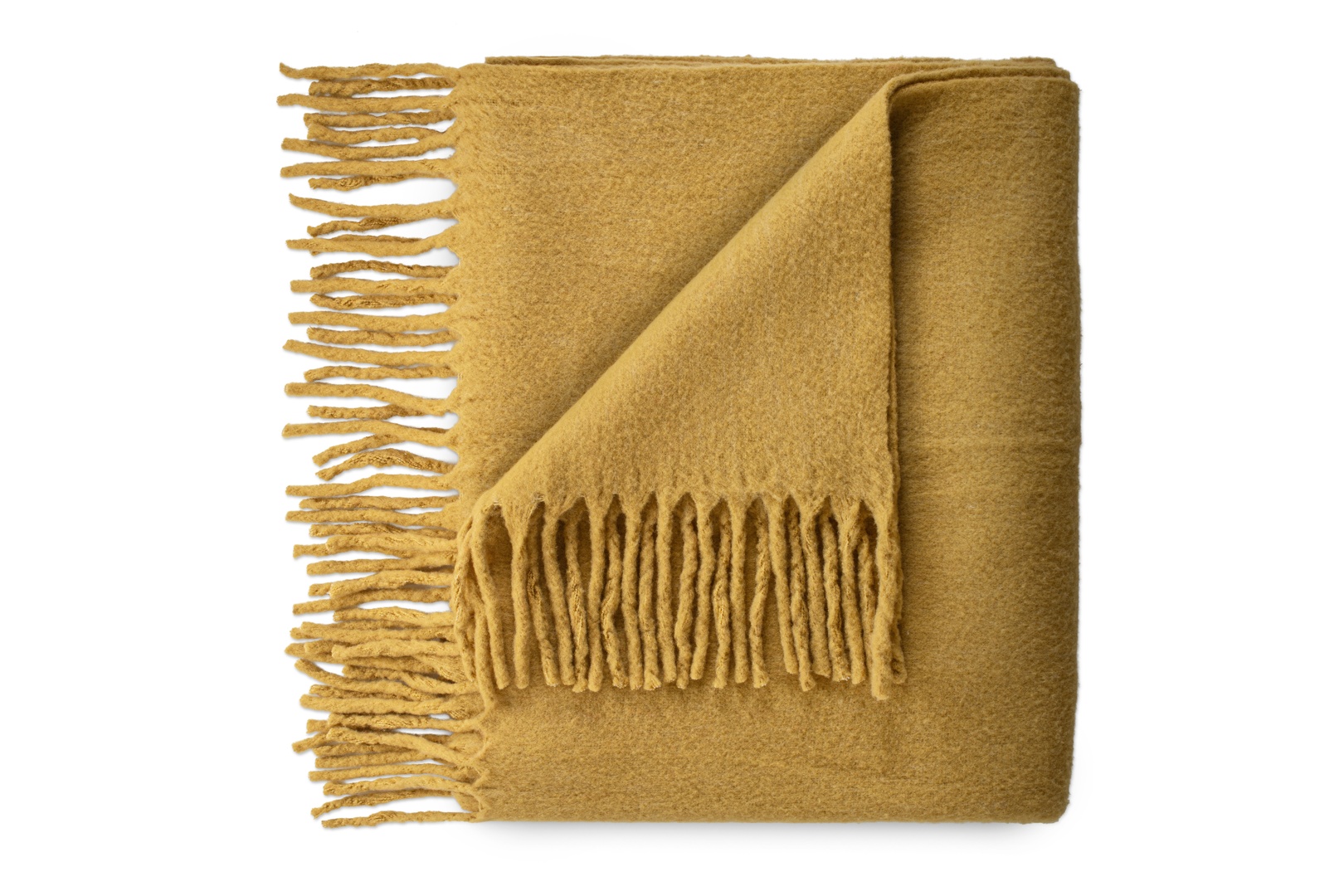 Velatu Fringed Merino Wool Throw Ochre
