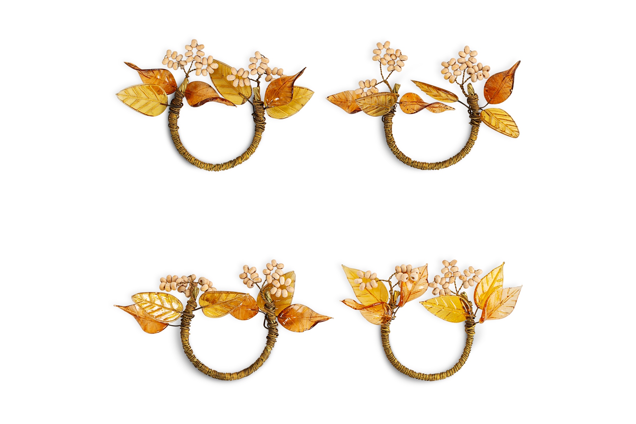 Parili Glass Leaf Napkin Rings Set Of 4