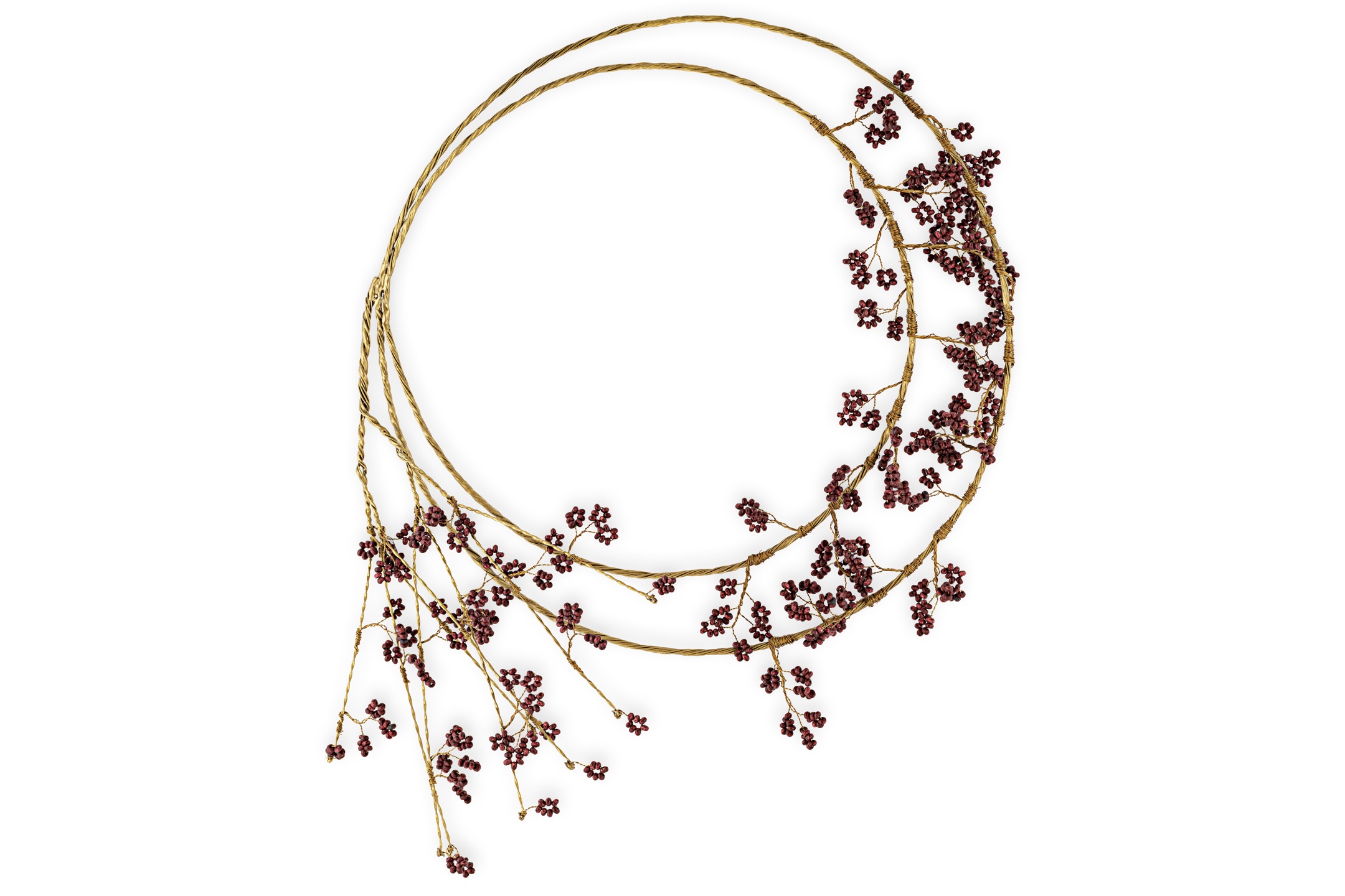 Tanu Layered Mango Wood Beaded Wreath Brass & Ruby