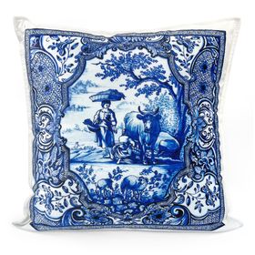 Luxury Velvet Blue Chinoiserie Pillow Case / Cushion Cover