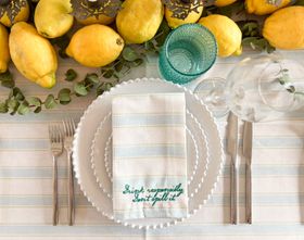 Light Blue Stripe Embroidered Napkins