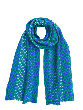 Handwoven emerald green and blue merino lambswool scarf