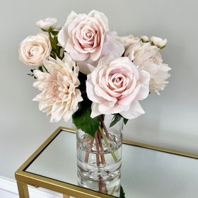 Artificial Blush Pink Rose & Dahlia Arrangement In Vase