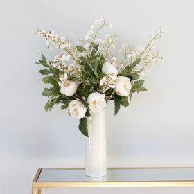 White Peony & Orchid Artificial Flower Arrangement