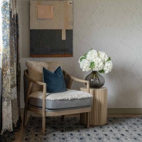 White Hydrangea Bouquet & Smoky Grey Bulb Vase Set