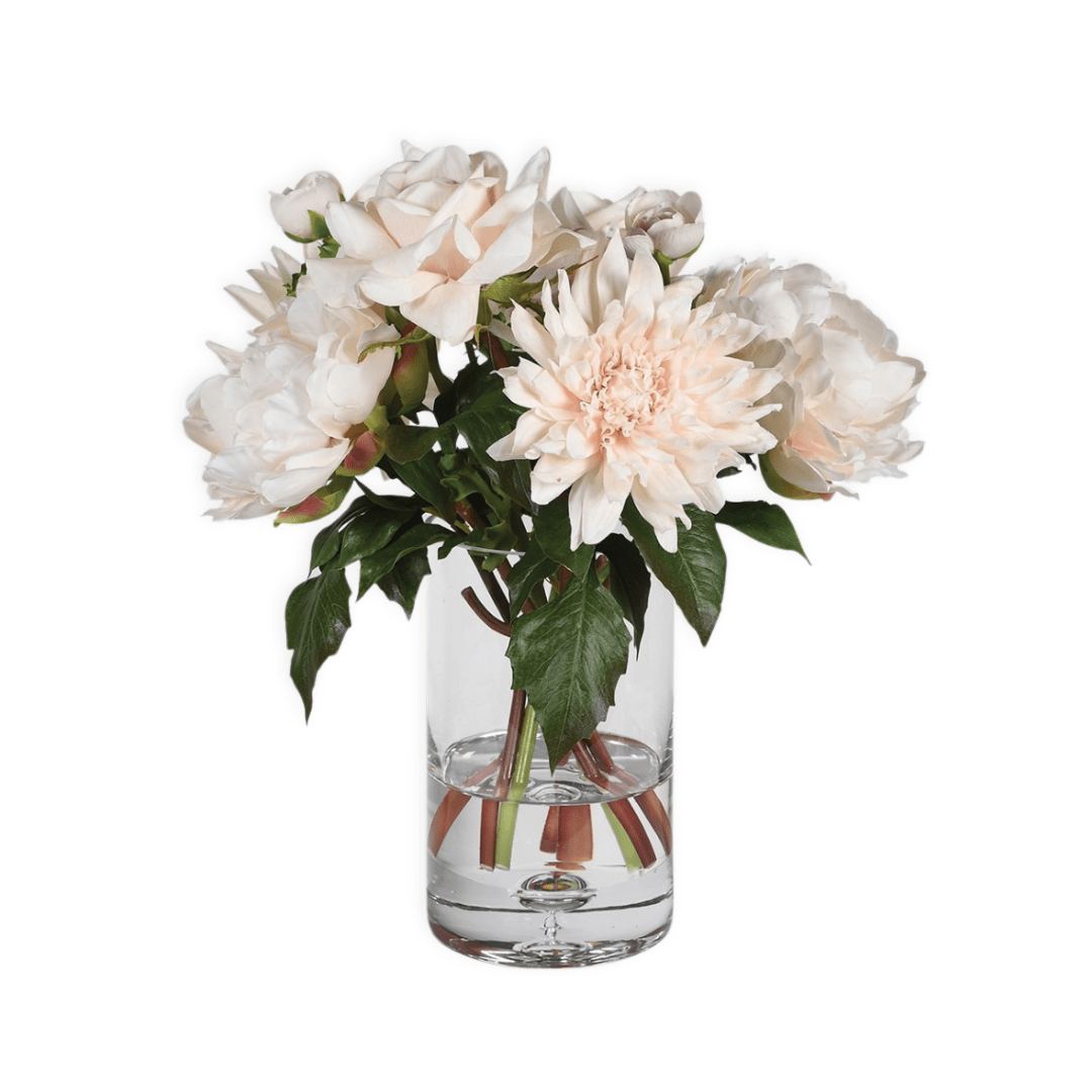 Artificial Blush Pink Rose & Dahlia Arrangement In Vase