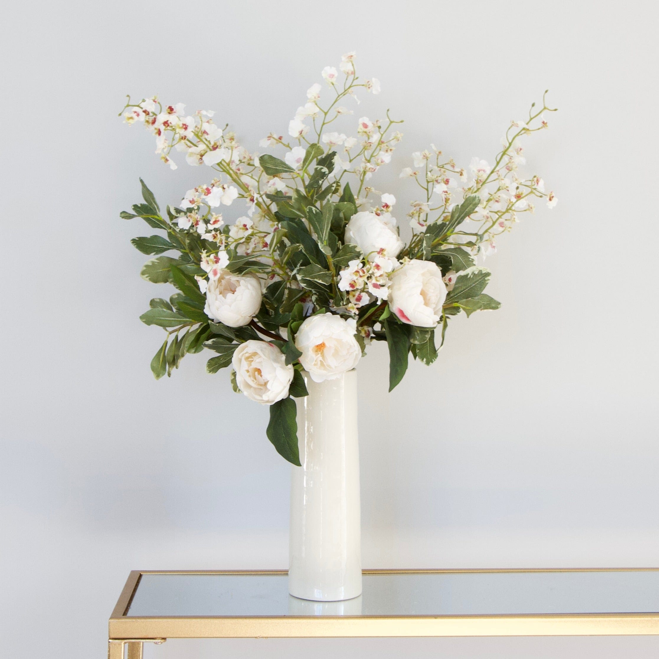 White Peony & Orchid Artificial Flower Arrangement