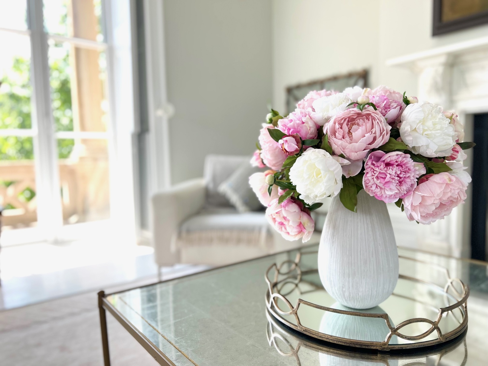 Artificial Pink & White Peony Bouquet
