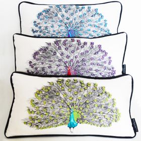 Peacock Hand Embroidered Cushion - Parker by Susannah Weiland Collections