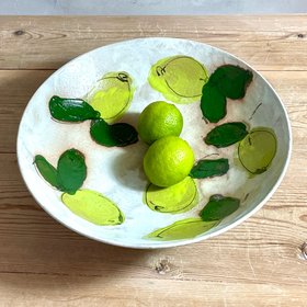 Large Bowl Lime And Leaf On Chun by Judy Caplin Ceramics