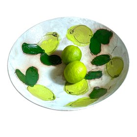 Large Bowl Lime And Leaf On Chun by Judy Caplin Ceramics