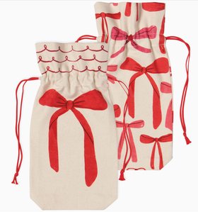 Set Of 2 Bow Design Cotton Wine Bags