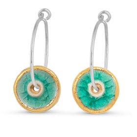 Emerald Pool Sterling Silver Large Hoop Earrings - Ceramic, Glass and Gold
